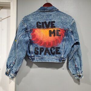 Tobias International Cropped Custom Hand Painted Jean Jacket Give Me Space Sz S